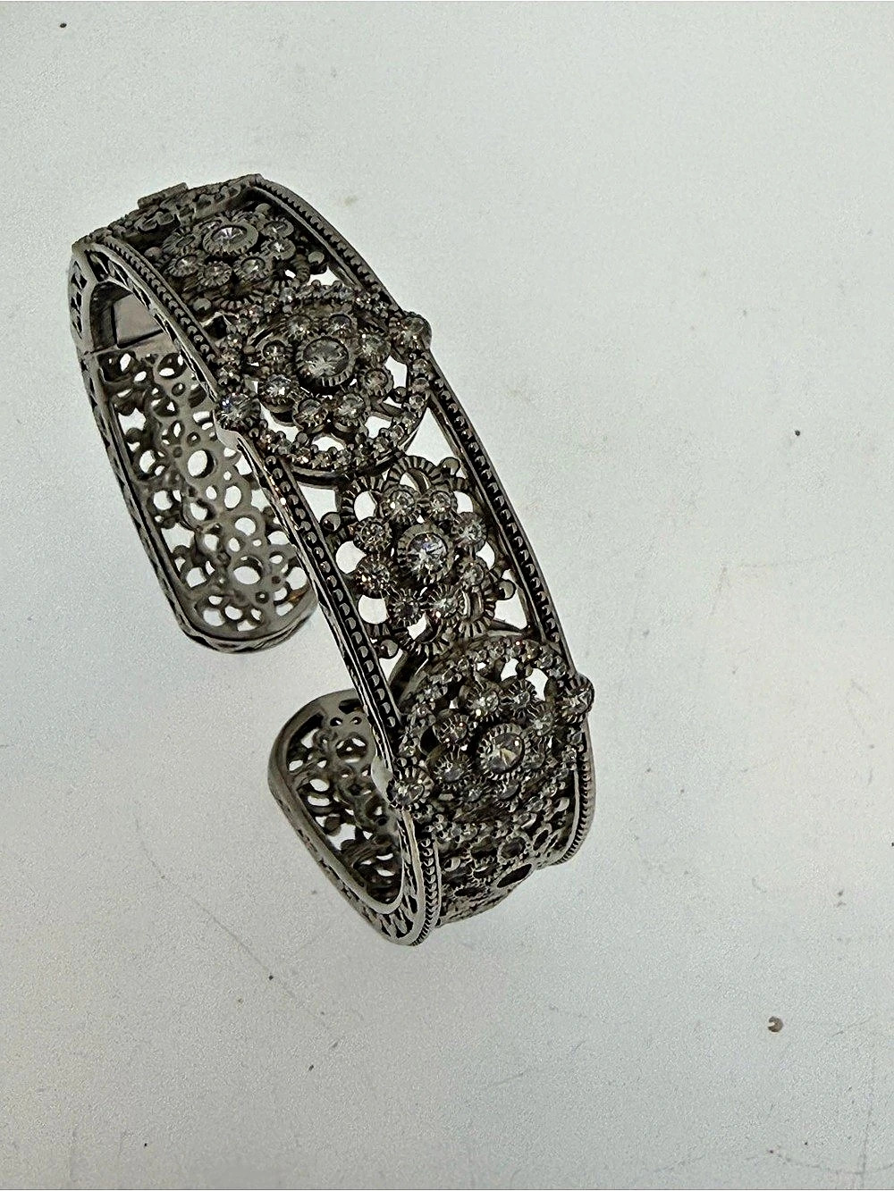 Judith Ripka Floral Medallion Filigree Hinged Cuff Bracelet